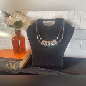 Aarikka Stella Vintage Wood Bead and Silver Toned Metal Bead Necklace